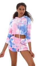 Freches Sportset im sommerlich bunten Neon-Batik-Look - rosa