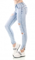 Sexy Push Up Skinny Jeans mit Strass-Verzierung und Cut-Outs in ice blue