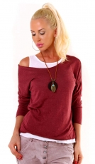 2in1 Kombination aus Langarmshirt und Top inklusive Kette - bordeaux