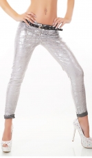 Chino-Hose mit Metallic-Print im Wetlook - grau