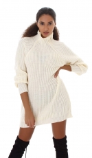 Grobstrick Oversize Long Pullover mit Stehkragen - cremé weiß