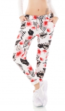 Moderne Freizeithose mit bunten Blumen-Prints - multicolor rot