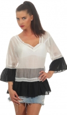 Tunika Shirt mit süssen Spitzen-Bordüren in schwarz / weiß