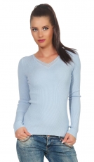Taillierter Feinstrick-Pullover mit Strass-Verzierung - angelblue