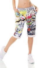 Capri-Sweathose im Boyfriend-Style mit Eye-Graffiti-Prints - blau