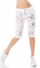 Lässige Capri-Jeans im Chino-Style mit Blumen-Prints - weiß