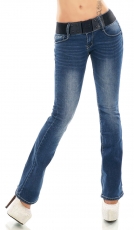 Damen Bootcut Jeans Hose Schlaghose Denim hellblau Stretch Gürtel XS S M L XL 