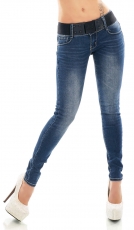 Skinny-Jeans in aktueller Waschung mit breitem Gürtel - dark blue
