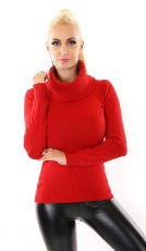 Taillierter Pullover mit extra breiten Rollkragen - rot