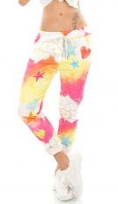 Lässige Freizeithose mit Smileys in weiß / pink