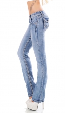 Stretch-Jeans Flap Pokets und Kontrastnähte in light blue