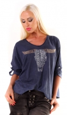 Meliertes Langarmshirt mit Nieten-Verzierung - jeansblau