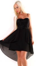 Edles High Low Kleid mit feiner Spitzen-Verzierung - schwarz