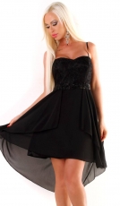 Edles High Low Kleid mit feiner Spitzen-Verzierung - schwarz