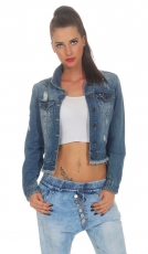 Vintage Jeansjacke mit Stickerei-Patches - blue washed