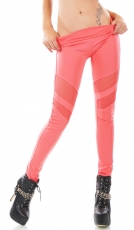 Figurbetonte High Waist Leggings mit Mesh-Einsätzen - coral