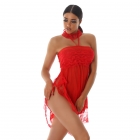 Preview: Süßes Neglige aus transparenten Tüll inklusive String - rot