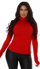 Figurbetonter Feinripp Rollkragen-Pullover in rot