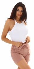 Preview: Bauchfreies Feinripp-Top in weiß