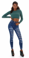Preview: Highwaist Push-Up Jeans im Destroyed-Look - blue washed
