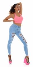 Preview: Sexy Vintage High Waist Jeans mit Rissen in light blue