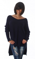 High Low Oversize Feinstrick-Pullover mit V-Ausschnitt - mitternachtsblau
