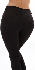 Preview: Sexy Slim Fit Skinny Jeans mit Schleifen-Verzierung in tiefschwarz