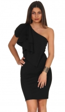 One-Shoulder-Minikleid mit breiter Volant-Borde in schwarz