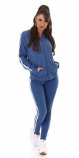Preview: 3-tlg. Jogging Freizeit-Anzug mit Streifen-Bordüre in blau