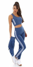 Preview: 3-tlg. Jogging Freizeit-Anzug mit Streifen-Bordüre in blau