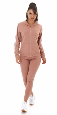 Preview: 3-tlg. Jogging Freizeit-Anzug mit Streifen-Bordüre in hellbraun