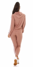 Preview: 3-tlg. Jogging Freizeit-Anzug mit Streifen-Bordüre in hellbraun
