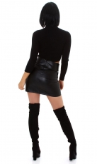 Preview: Sexy Minirock im Leder-Look mit Dekoknöpfen - schwarz