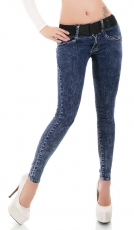 Sexy Slim Fit Röhren-Jeans mit breitem Kontrast-Gürtel - acid blue