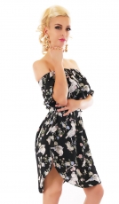 Süßes Blümchen Minikleid mit Carmen-Ausschnitt - schwarz