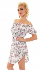 Süßes Blümchen Minikleid mit Carmen-Ausschnitt - weiß
