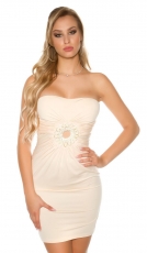 Super heißes Bandeau-Minikleid mit opulenter Strassverzierung - beige