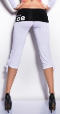 Preview: Bicolor Capri-Leggings mit breiten Bund und Schrift-Print - weiß/schwarz