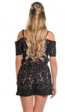 Kurzer Spitzenoverall mit verstellbaren Trägern - schwarz