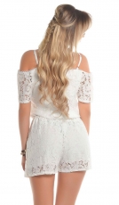 Kurzer Spitzenoverall mit verstellbaren Trägern - weiß
