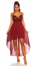 High Low Abendkleid mit funkelnder Pailletten-Verzierung - bordeaux