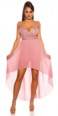High Low Abendkleid mit funkelnder Pailletten-Verzierung - rosa