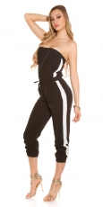 Preview: Lässiger Bandeau-Overall mit seitlichen Streifen-Applikation in schwarz