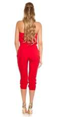 Preview: Lässiger Bandeau-Overall mit seitlichen Streifen-Applikation in rot