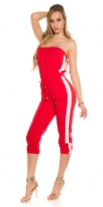 Preview: Lässiger Bandeau-Overall mit seitlichen Streifen-Applikation in rot