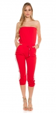 Preview: Lässiger Bandeau-Overall mit seitlichen Streifen-Applikation in rot