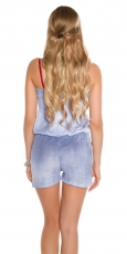 Preview: Legerer Hotpants-Overall mit Bandeau-Ausschnitt - light blue