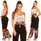 Preview: Overall mit süssem Häkeloberteil und Blumenmuster in schwarz