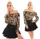 Preview: Süsses Carmen-Shirt mit Rüschen-Abschlüssen in animal braun