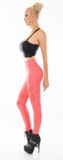 Preview: Figurbetonte High Waist Leggings mit Mesh-Einsätzen - coral